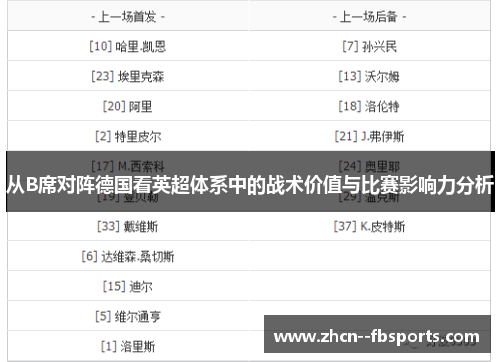 从B席对阵德国看英超体系中的战术价值与比赛影响力分析